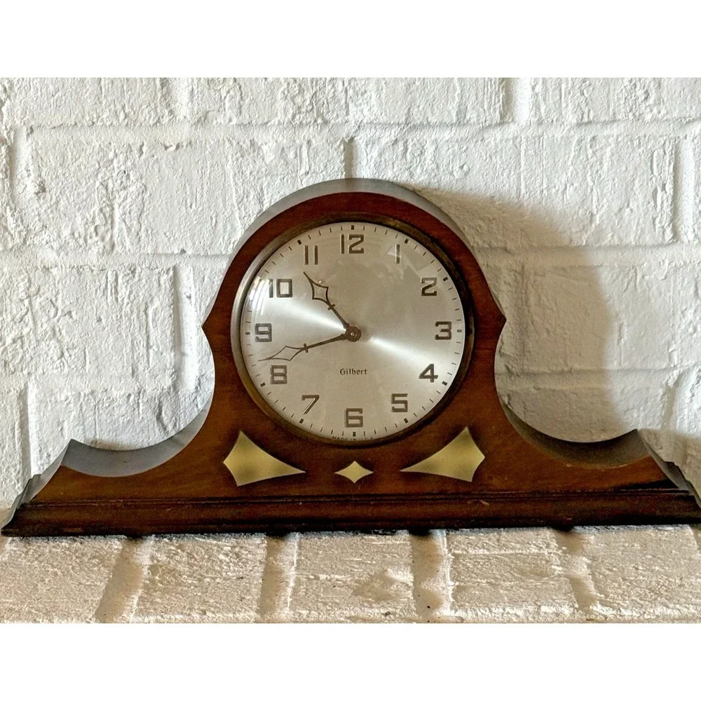 Gilbert Tambour Wooden Mantel Clock Vintage Wind Up Working but Needs Service